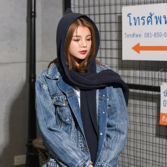 None Accessories - Hooded Scarf in Deep Blue